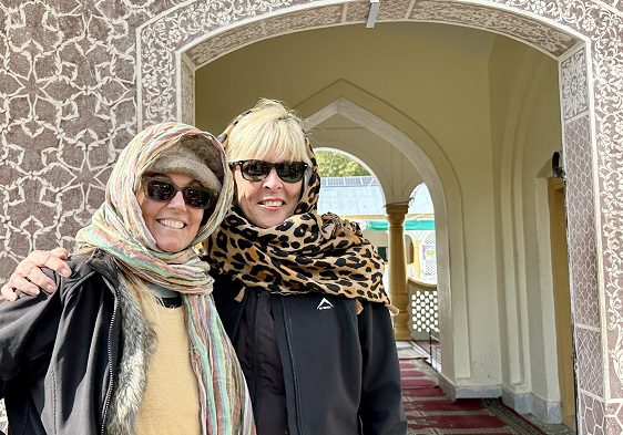 Camilla Manson, Kathy Millet: PTMs Camilla Manson and Kathy Millett outside the Shahi Mosque, in the town of Chitral. 